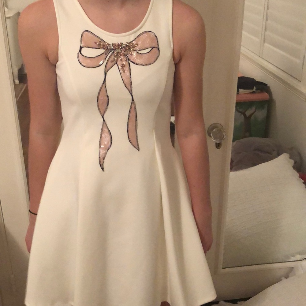 Hannah Banana Girls White Dress with Glitter Bow